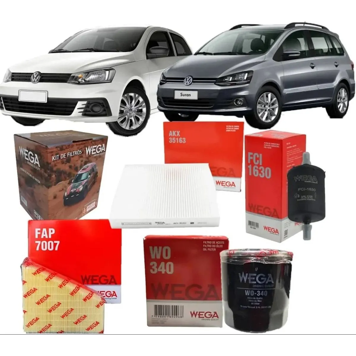 Kit 4 Filtros Wega Vw Gol Trend Fox Suran Voyage 1.6 8v